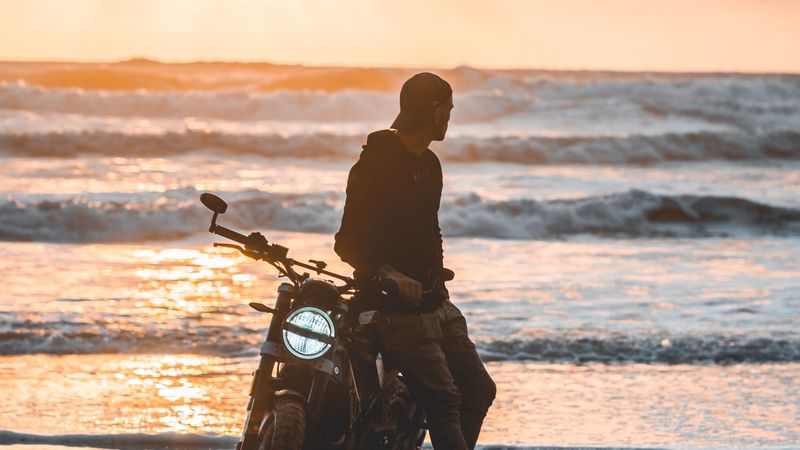 motorcyclist, motorcycle, silhouette, sunset, loneliness, 4k
