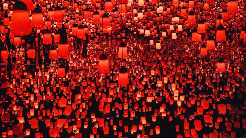 chinese lanterns, red, lights, light, 4k