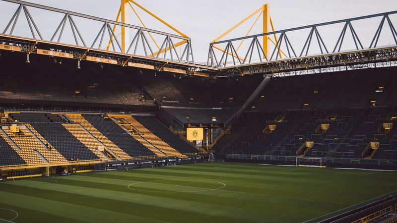 football field, lawn, stands, football, 4k