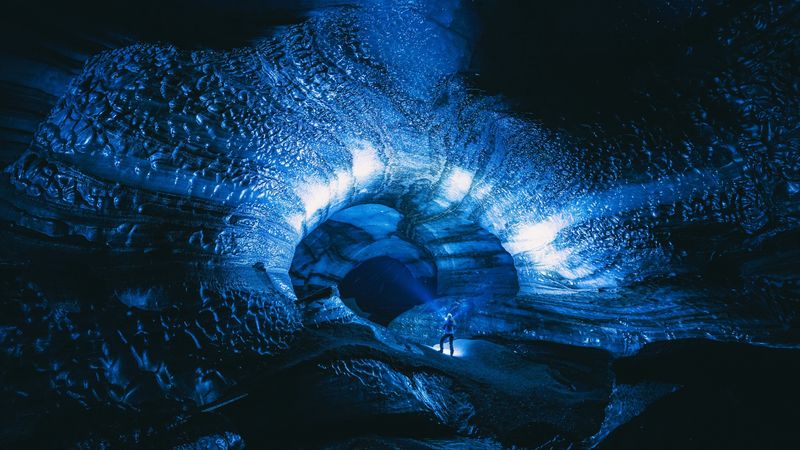 cave, silhouette, ice, glacier, 4k