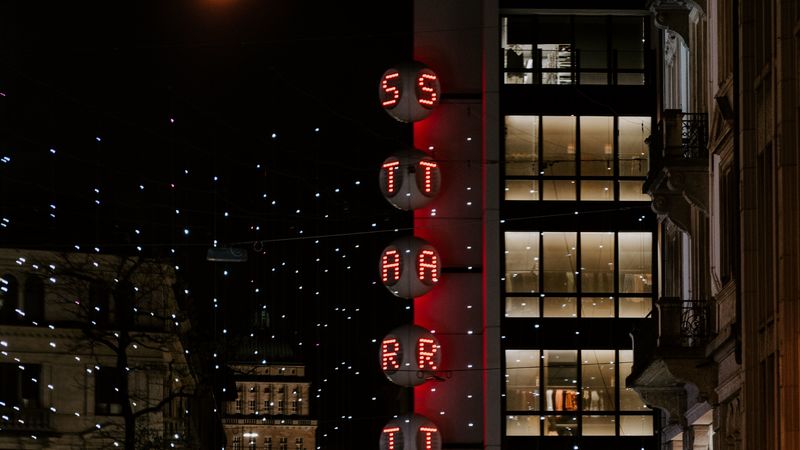 sign, letters, building, backlight, lights, 4k