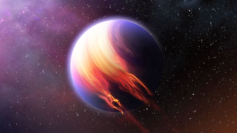 planet, fire, rotation, space, stars, 4k