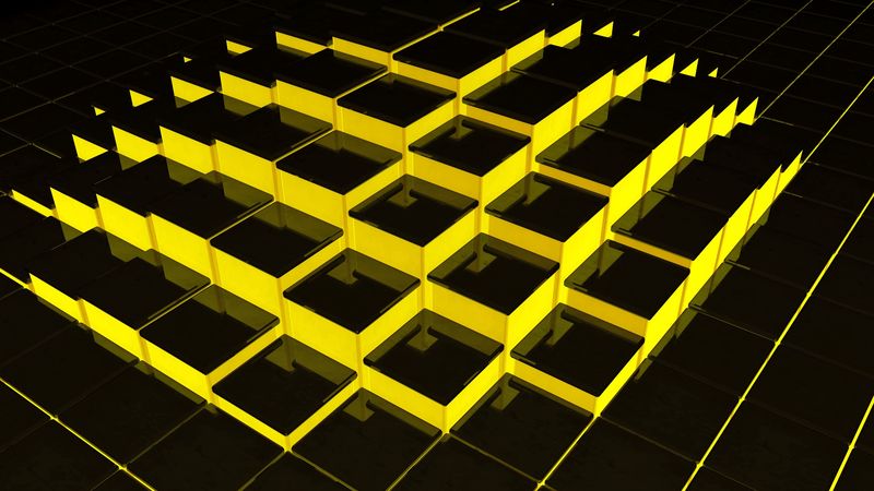 structure, cubes, 3d, yellow, black, 4k