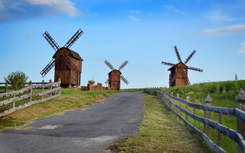 windmill, nature, sky, road