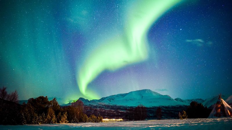 northern lights, aurora, mountains, night, winter, 4k