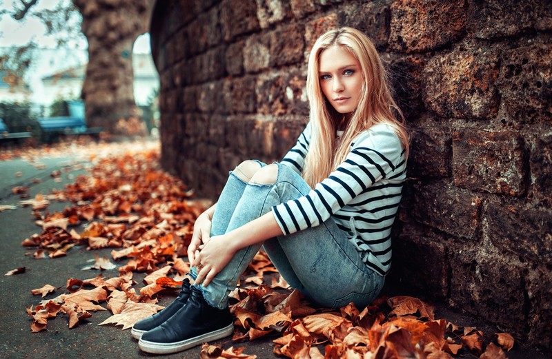 woman, girls, model, leaves