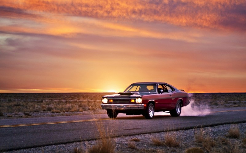 muscle car, cars, vintage, sunset