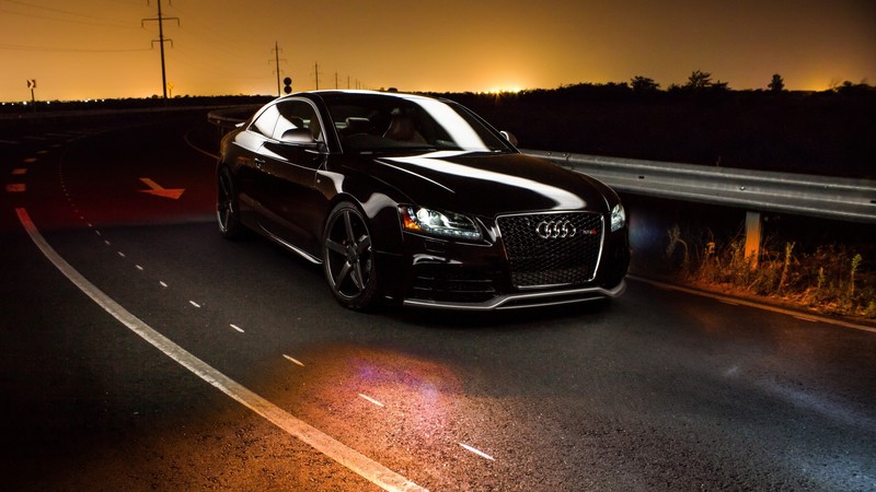 audi, road, sunset, cars