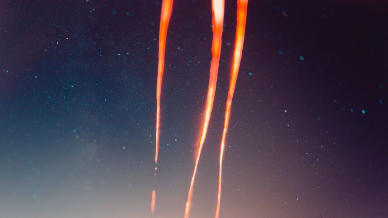 lines, light, starry sky, flare, 4k