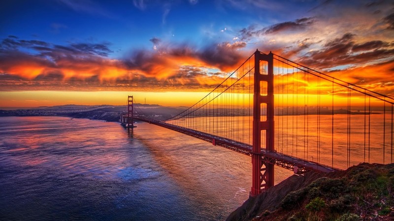 bridge, sky, sunset, nature