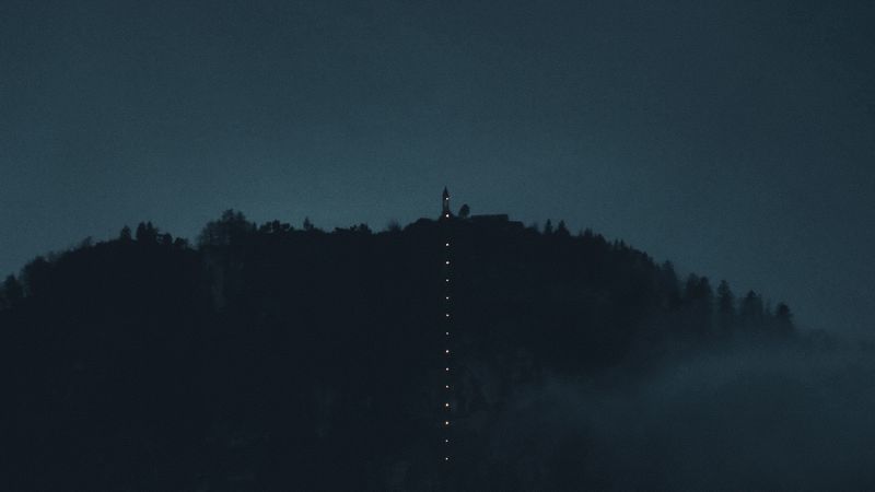 mountain, dark, night, fog, darkness, 4k