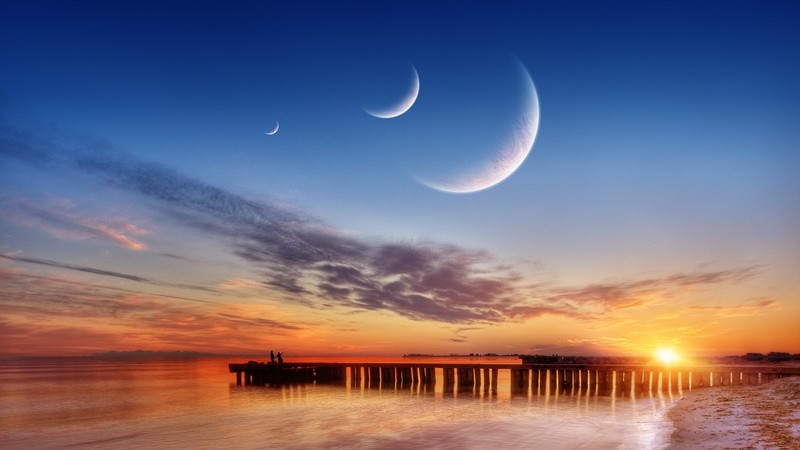 moons, sky, dream, fantasy, sun