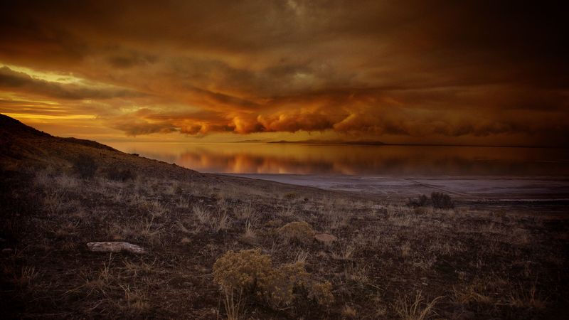 coast, dusk, landscape, clouds, water, 4k
