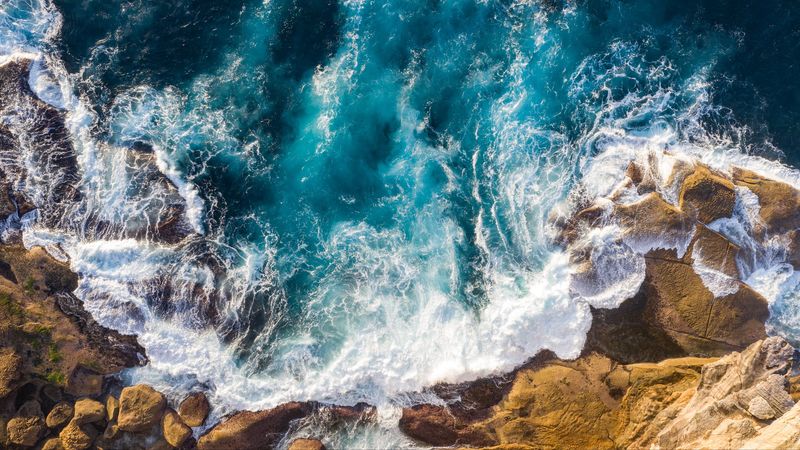 rocks, stones, foam, sea, surf, 4k
