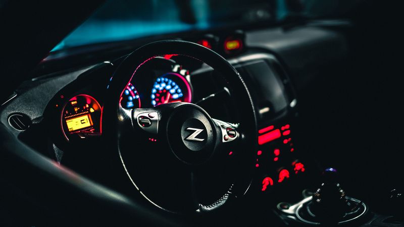 car, steering wheel, dashboard, backlight, black, 4k