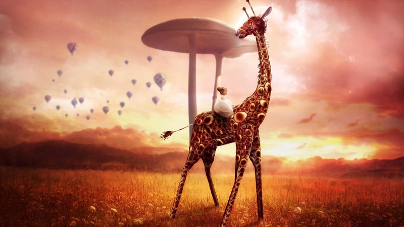 giraffe, artist, digital art, dream