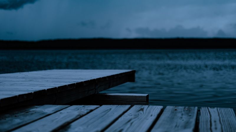 pier, wooden, lake, water, dusk, 4k