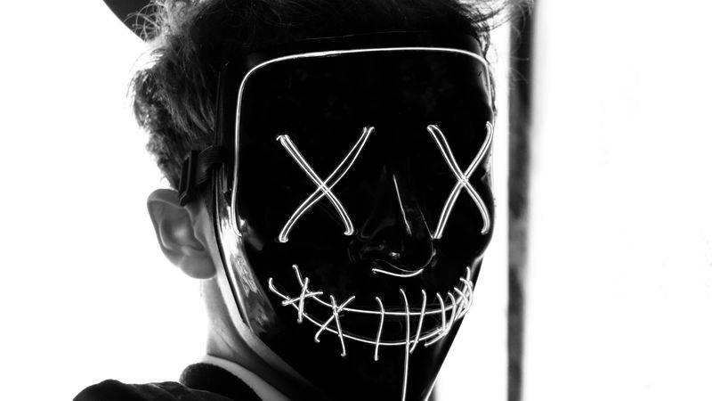 mask, face, bw, person, 4k