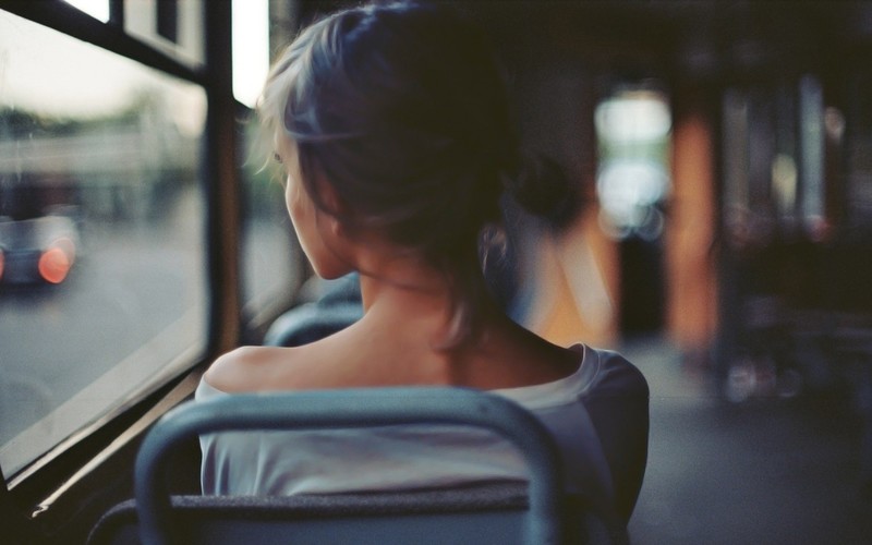 women, girls, back, bus