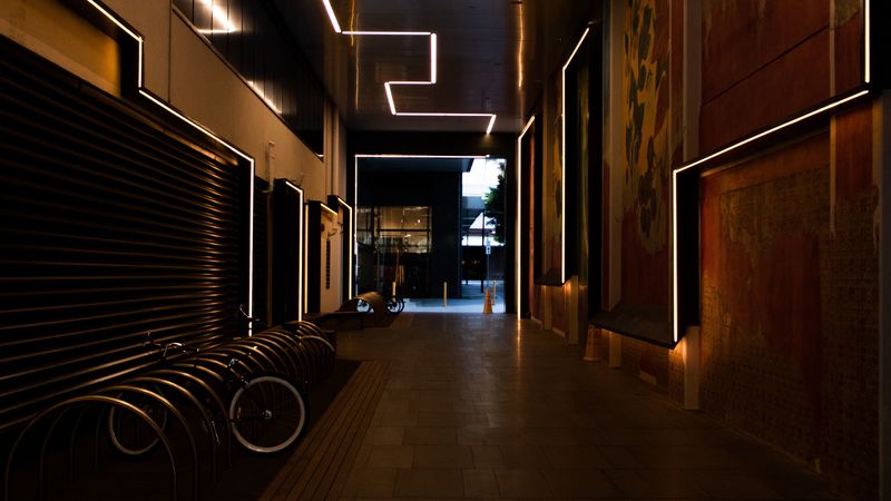 corridor, passage, building, lighting, backlight, 4k