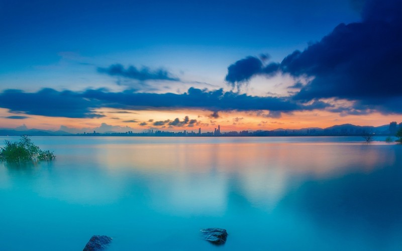 sunset, water, nature