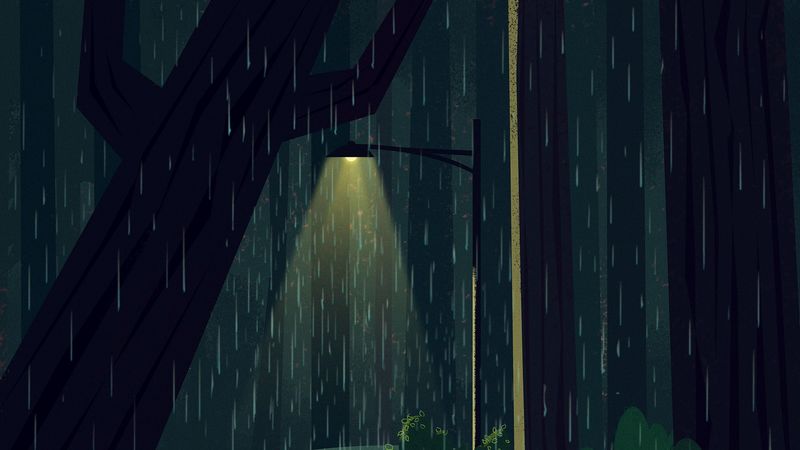 lantern, glow, rain, sad, art, 4k