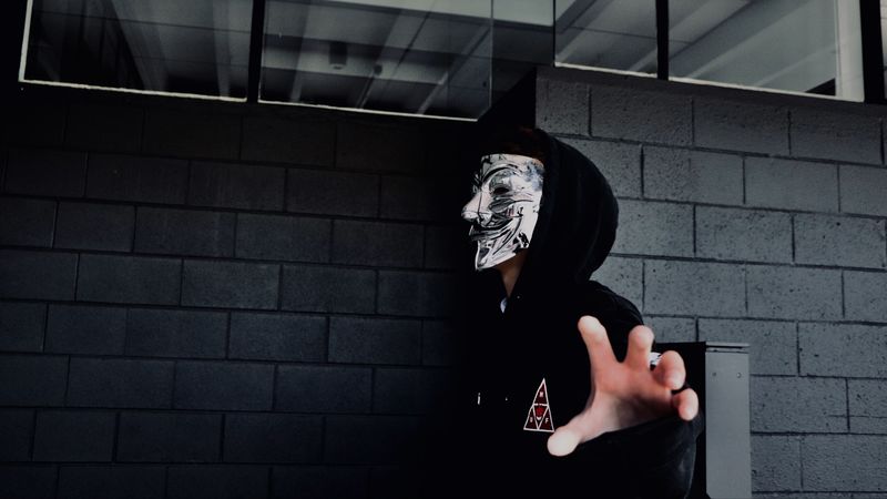 man, mask, hand, touch, 4k