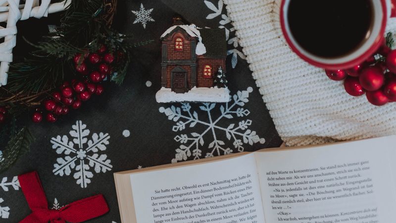 book, cup, decoration, new year, christmas, mood, 4k