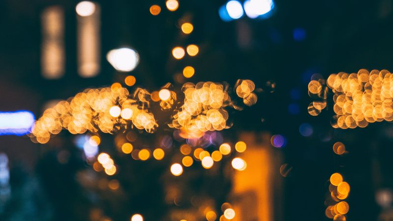 tree, lights, bokeh, glare, new year, festive, 4k