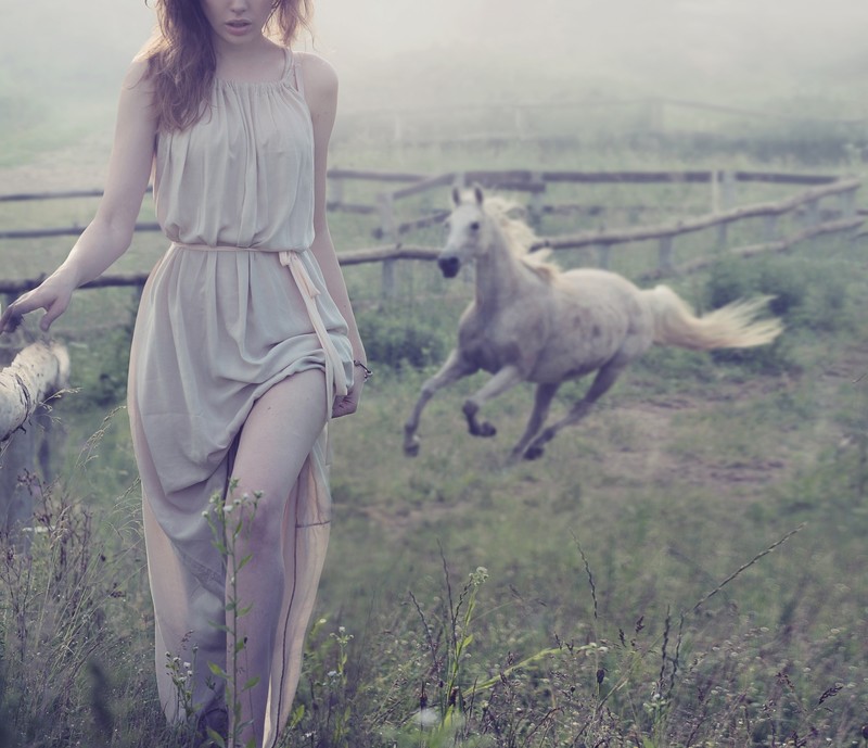 women, girls, white, horse