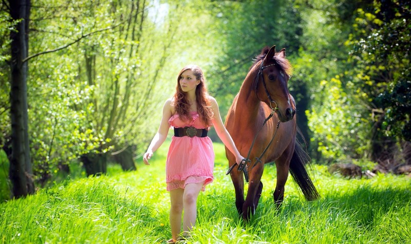 horse, women, girl, animals