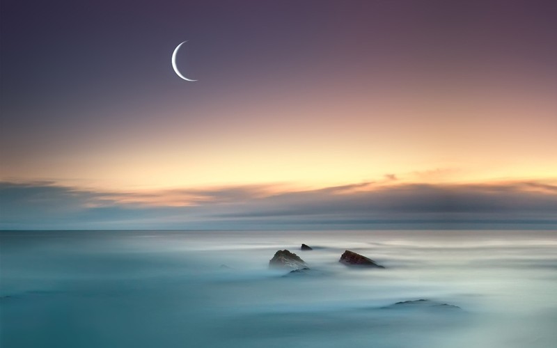 moon, sea, nature