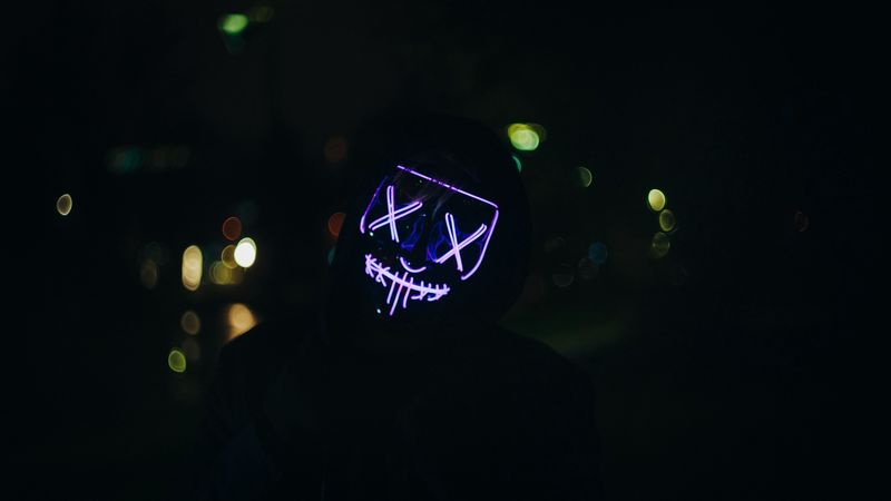 man, mask, neon, dark, purple, 4k