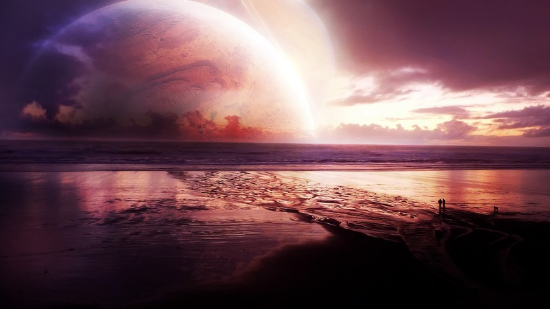 digital universe, sea, sunset