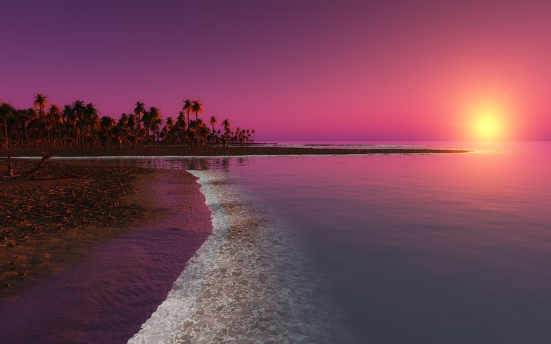 beach, sunset, nature