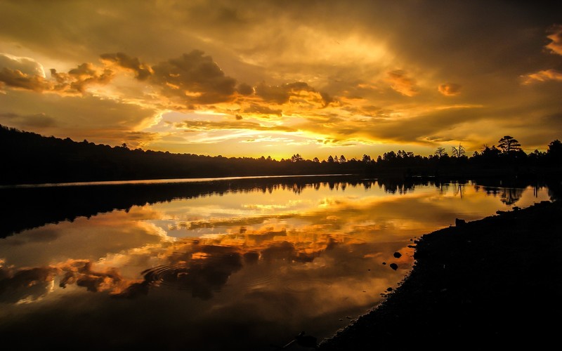lake, nature, sunset