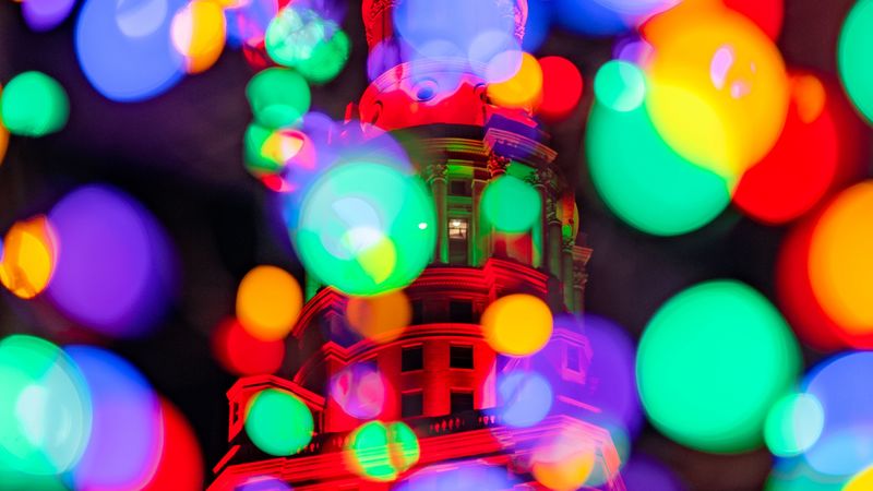 building, glare, colorful, lights, bokeh, 4k