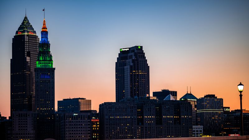 buildings, skyscraper, city, evening, 4k
