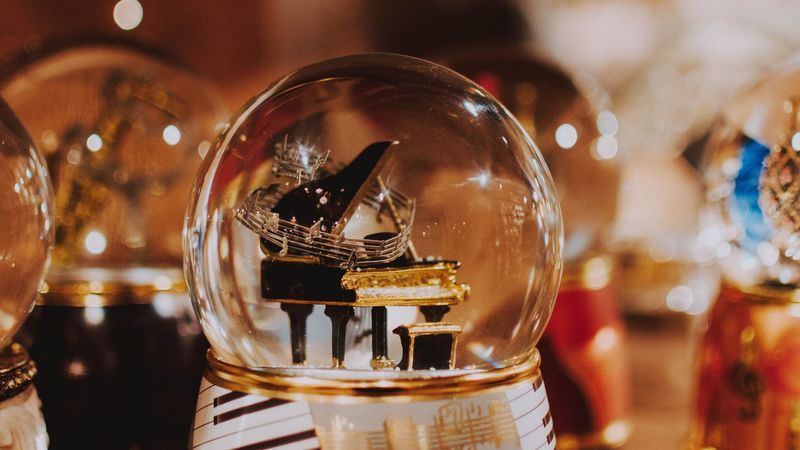 crystal ball, piano, new year, christmas, toy, 4k