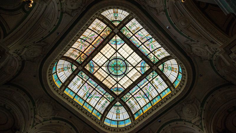 stained glass, patterns, ceiling, dome, architecture, 4k