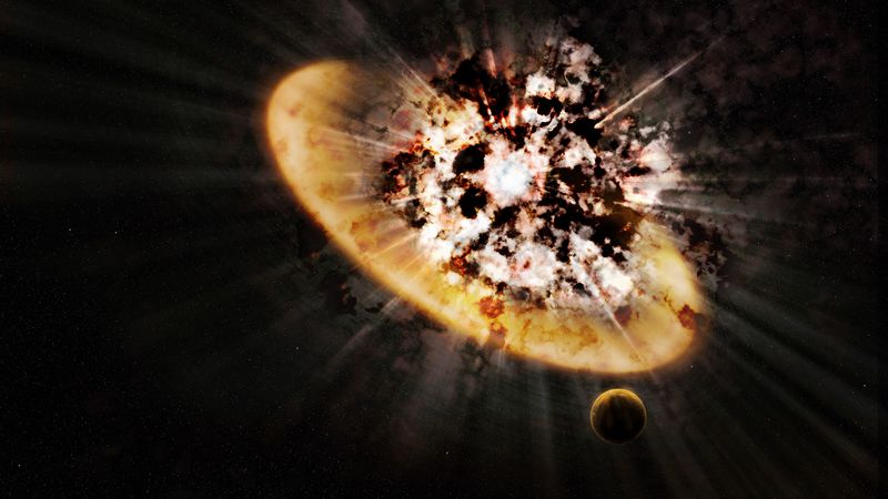 planet, explosion, flash, fragments, space, 4k