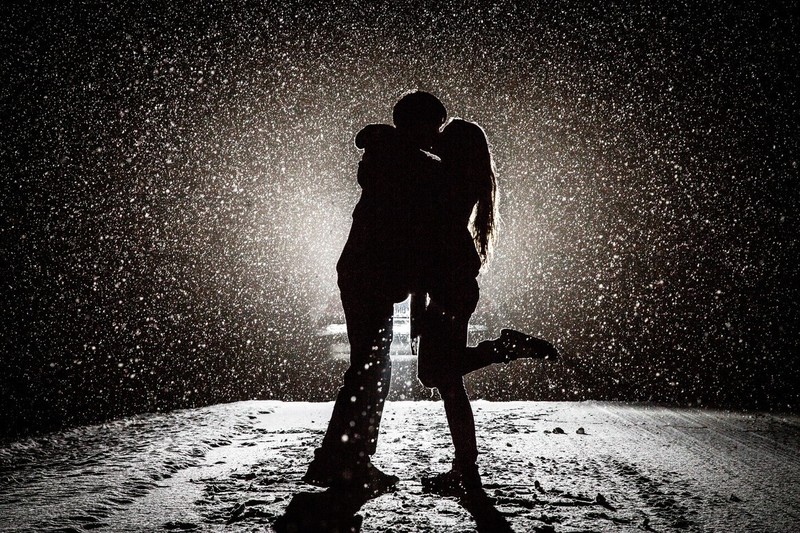 couple, kissing, snow, love