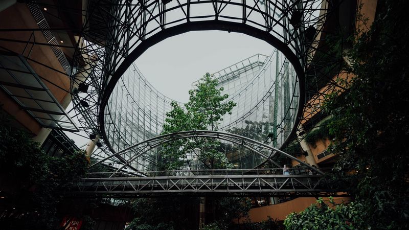 building, bridge, trees, architecture, modern, 4k