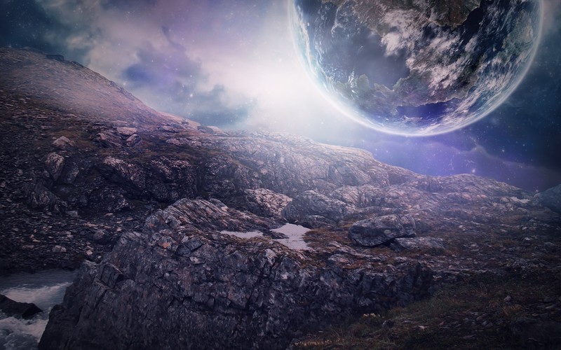 scifi, digital universe, planets, artist, painting