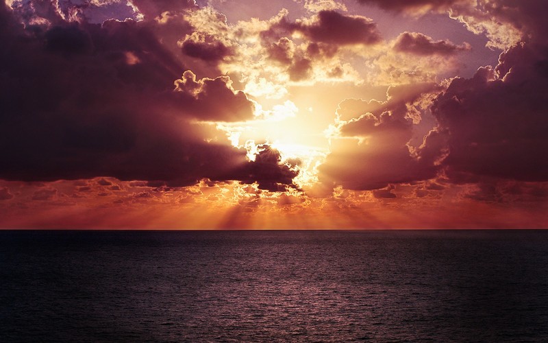 ocean, nature, sunset, horizon