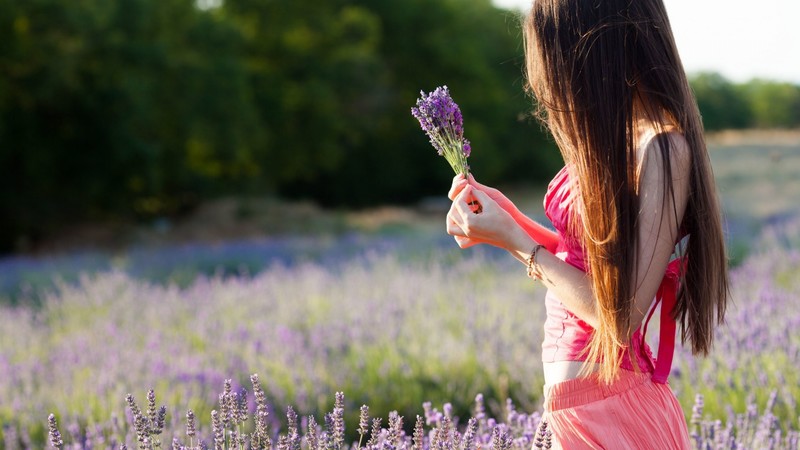 girls, dress, flowers, field