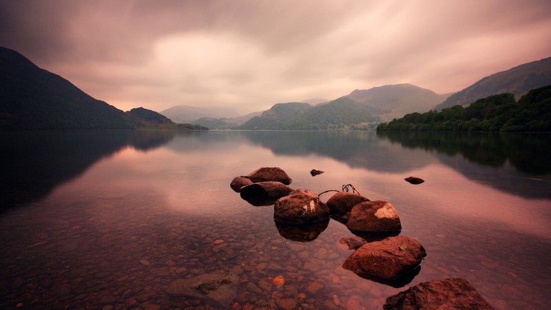 lake, rock, mountains, nature
