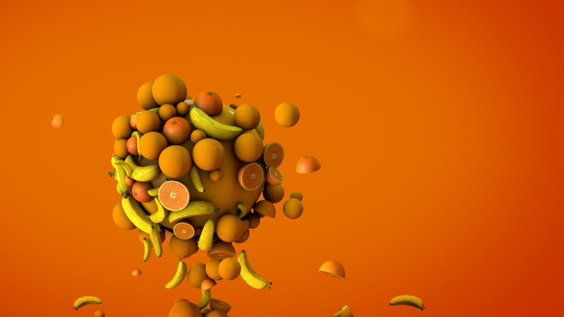 banana, orange, 3d, creative, art