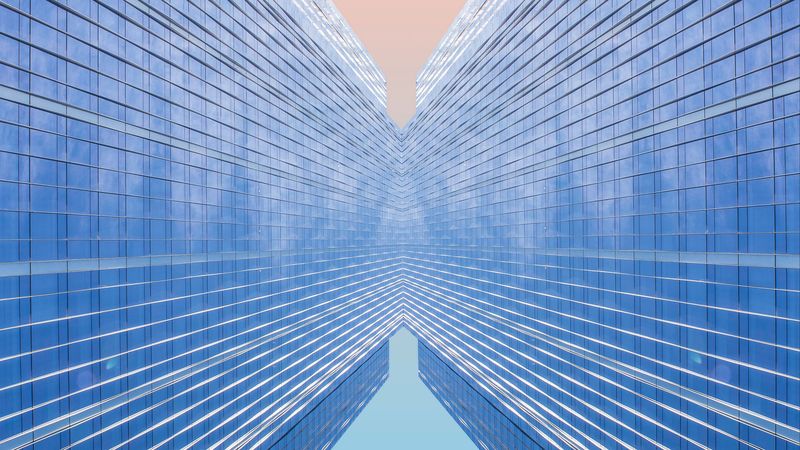 building, minimalism, reflection, symmetry, 4k