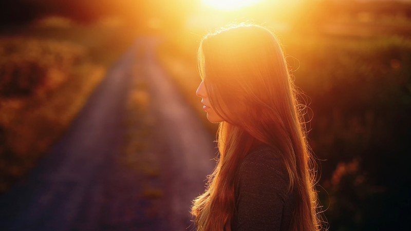 girl, sunset, hair, photography